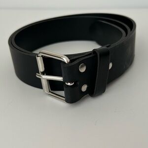H&M Black Shiny Silver Belt Buckle Belt Euro Size 90